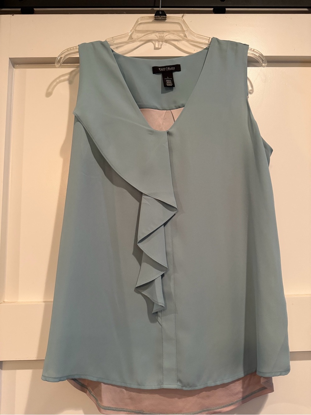 White House black Market Pale Blue Ruffle V-Neck Sleeveless Top